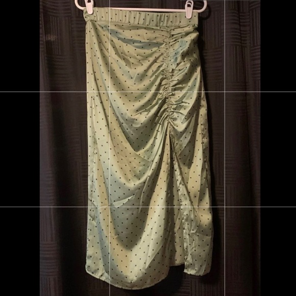 Zara Mint Blue Green Polka Dot Ruching Midi Bloggers Favorite Skirt - Picture 3 of 8